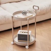 Elegant 2-Tier Side Table with Wheels - Trolley Table in Living Room|Simple Sofa Table with Handle|Easy To Move Coffee Table