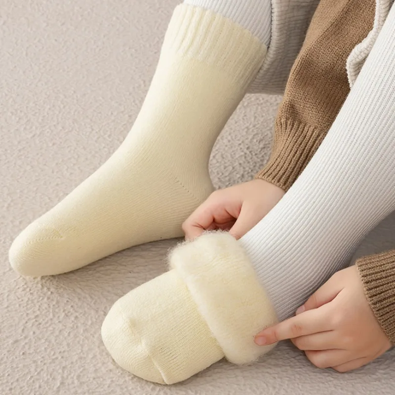 Winter Warm Thick Wool Baby Kids Soft Cotton Socks for Boys Girls Simple Solid Color Plush Children Thermal Knee High Socks