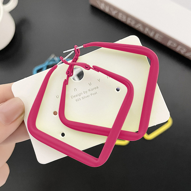 New Trendy Oversize Geometric Big Hoop Earrings For Women Nicaron Color Exaggerated Large Square Earrings Punk Jewelry