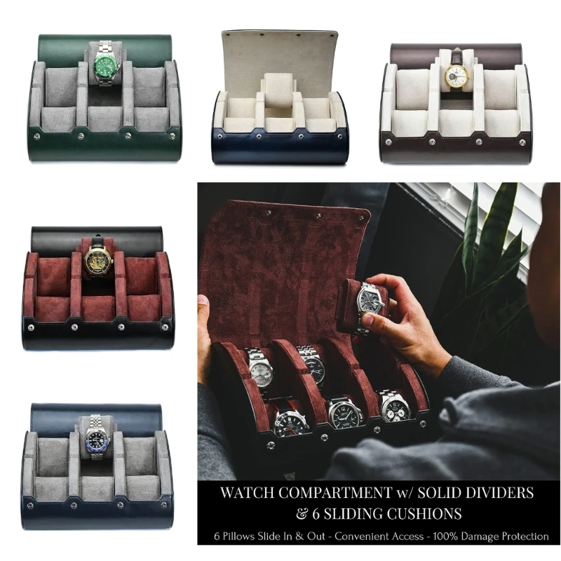 

Watch Box 6 Grids Leather Storage Boxes for Mechanical Wrist Watch Packaging Multifunction Gift Box for Women Men Travel