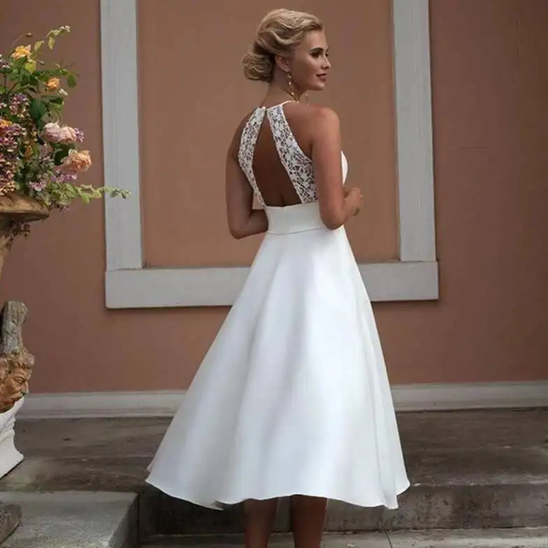 long sleeve wedding dresses Gorgeous Wedding Dress Short O-Neck Sleeveless A-Line With Pocket Custom Made Knee Length Bridal Gowns White Lace Cheap Price long sleeve wedding dresses