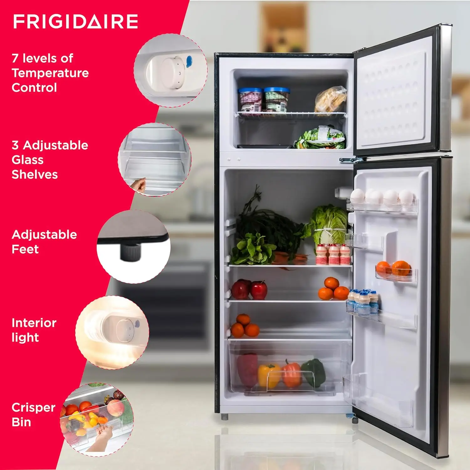 2 Door Apartment Size Refrigerator with Freezer Combo, 7.5 cu ft, Platinum Series, Stainless Steel-21.5" D x 3