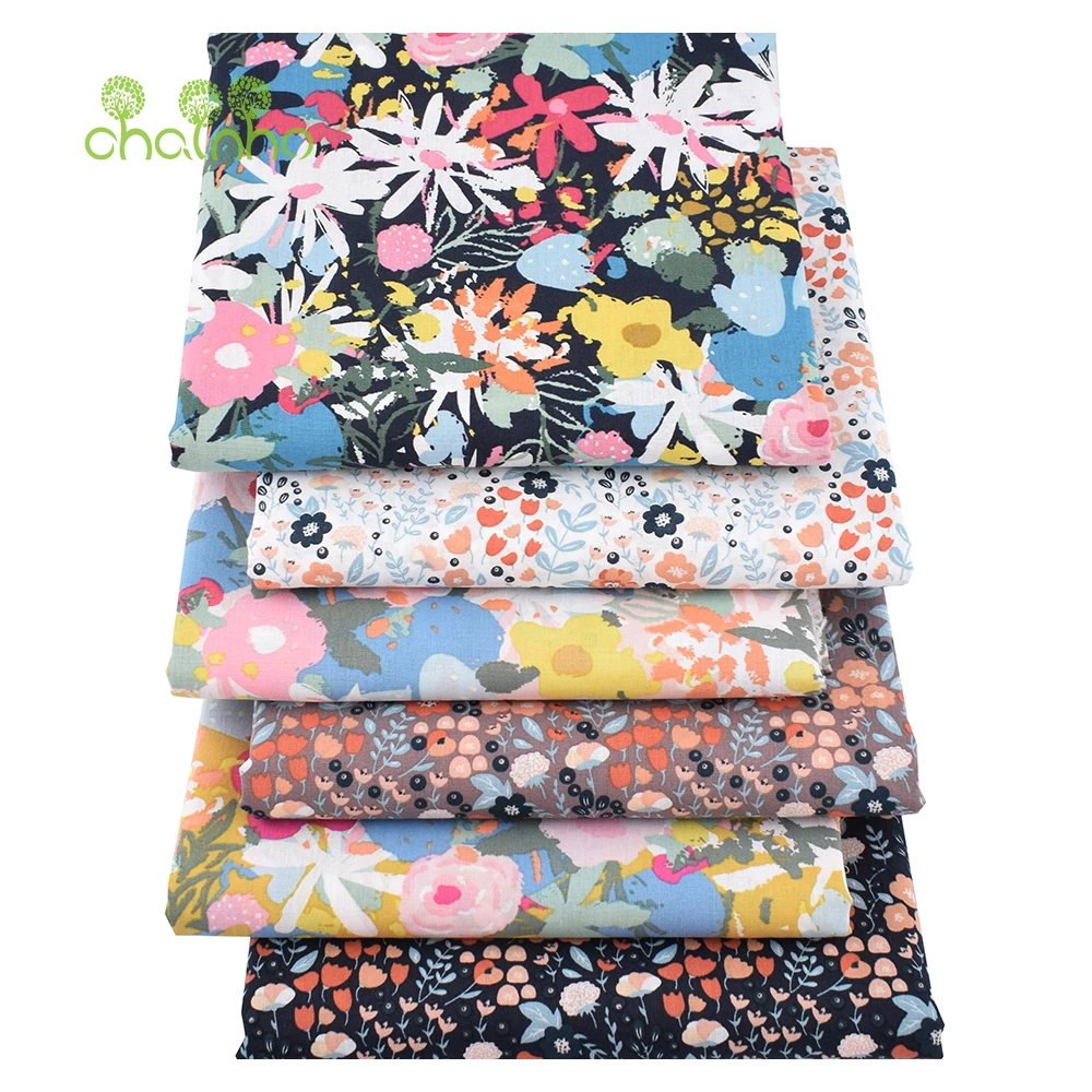 Chainho,Printed Plain Weave Poplin Cotton Fabric,DIY Sewing Quilting Material,Patchwork Cloth,Floral Series,3 Sizes,15PC137
