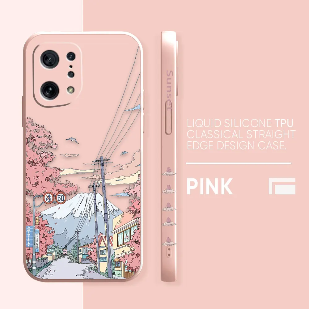 thumbnail image 1 of Case For OPPO FIND X6 X3 REALME X7 X50 RENO 2 4Z 4 6 Lite 5Z 5F 4G 5G PRO Liquid Silicone Case Sunset Maple Snow Mountains, 1 of 5