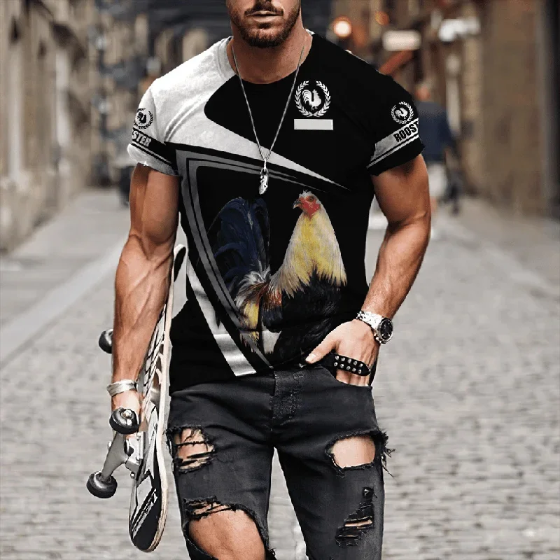 

Vintage Rooster Graphic T Shirts Funny Animal 3D Printed T Shirt For Men Casual Streetwear Oversized Tees O-Neck Men's Clothing