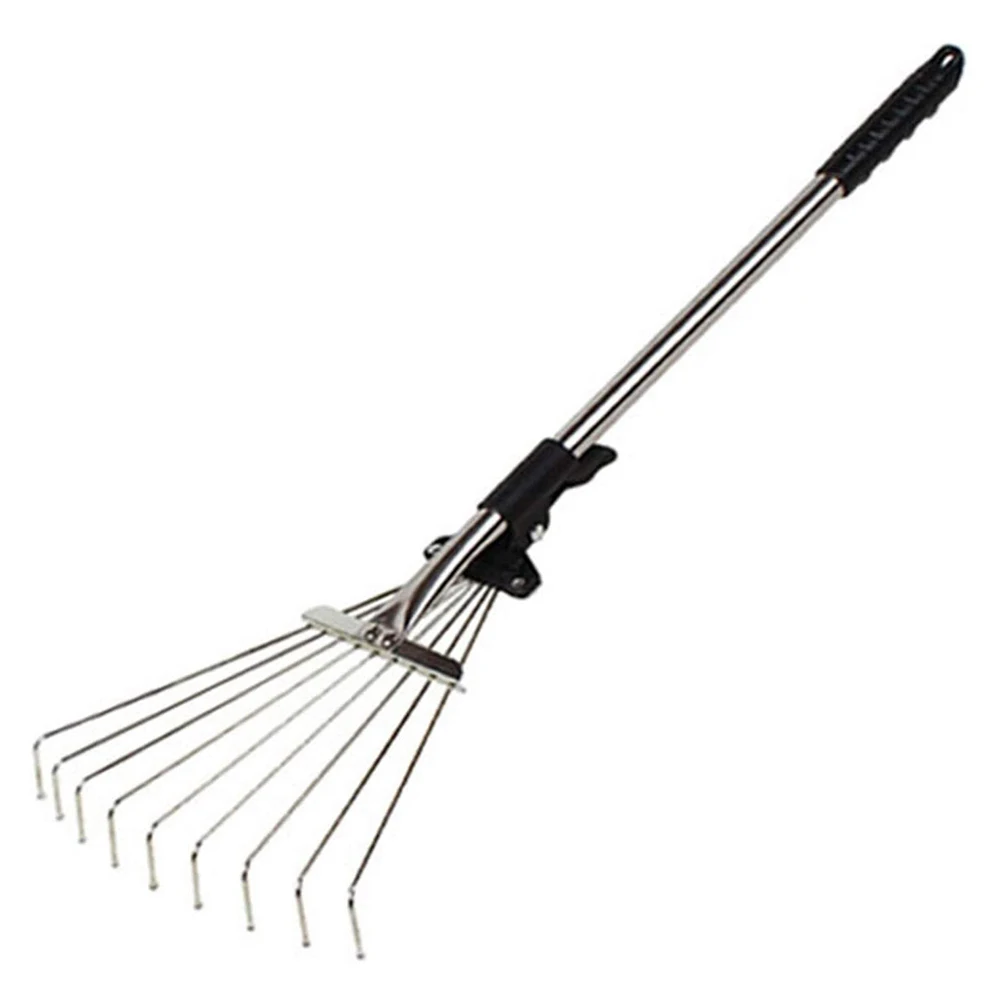 Small Garden Rake Quick Sweep Adjustable Aluminum Alloy Multi Toothed Comfortable To Grip Garden Leaf Rake for Lawn