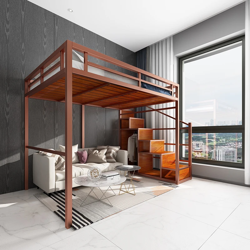 Железная художественная поднятая кровать, Чердачный столик для маленькой квартиры, домашняя взрослая чердачная кровать для экономии места для высоких и низких кровати.