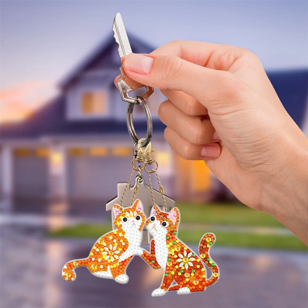 DIY Cute Kitten Diamond Painting Keychain Mosaic Embroidery Kit Keyring Backpack Decoration Pendant Point Drill Pendant Gift diamond painting,diamond painting accessories,diamond keychains