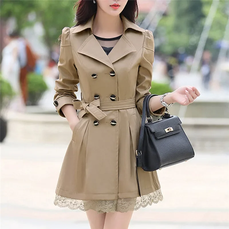 2023 New Basic Jacket Women Fashion Loose Winter Warm Long Sleeve Button Lace Jacket Coat With Belt Lady Elegant Windbreaker