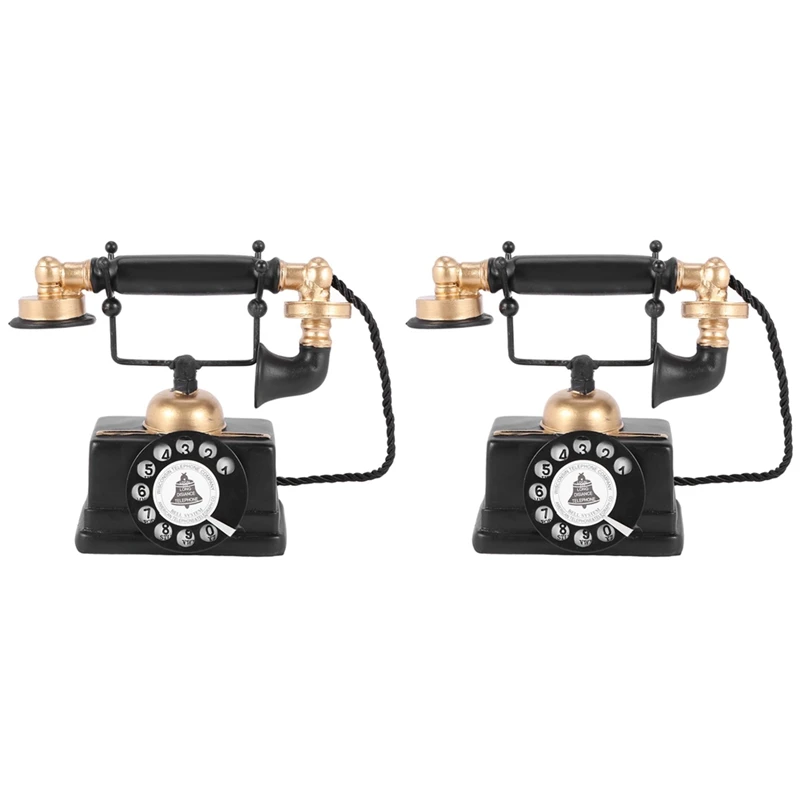 

Promotion! 2X Industrial Loft Retro Rotary Phone Model Shop Cafe Living Room Showcase Decoration Decoration Shoot Props