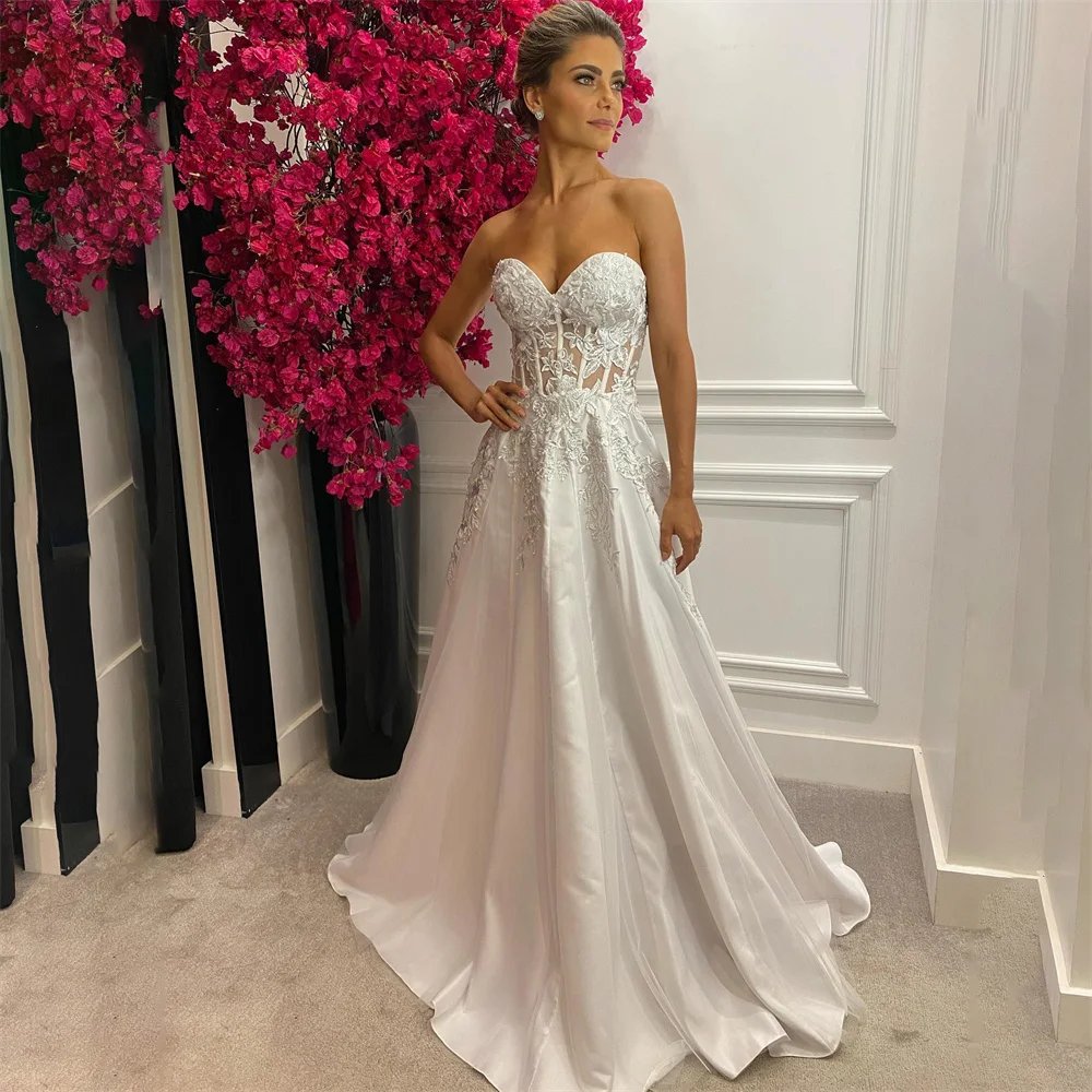 

Sweetheart Neck Charming Prom Dress Gown Ivory White Formal Gown Stain A Line Evening Gown Custom Size vestidos de noche