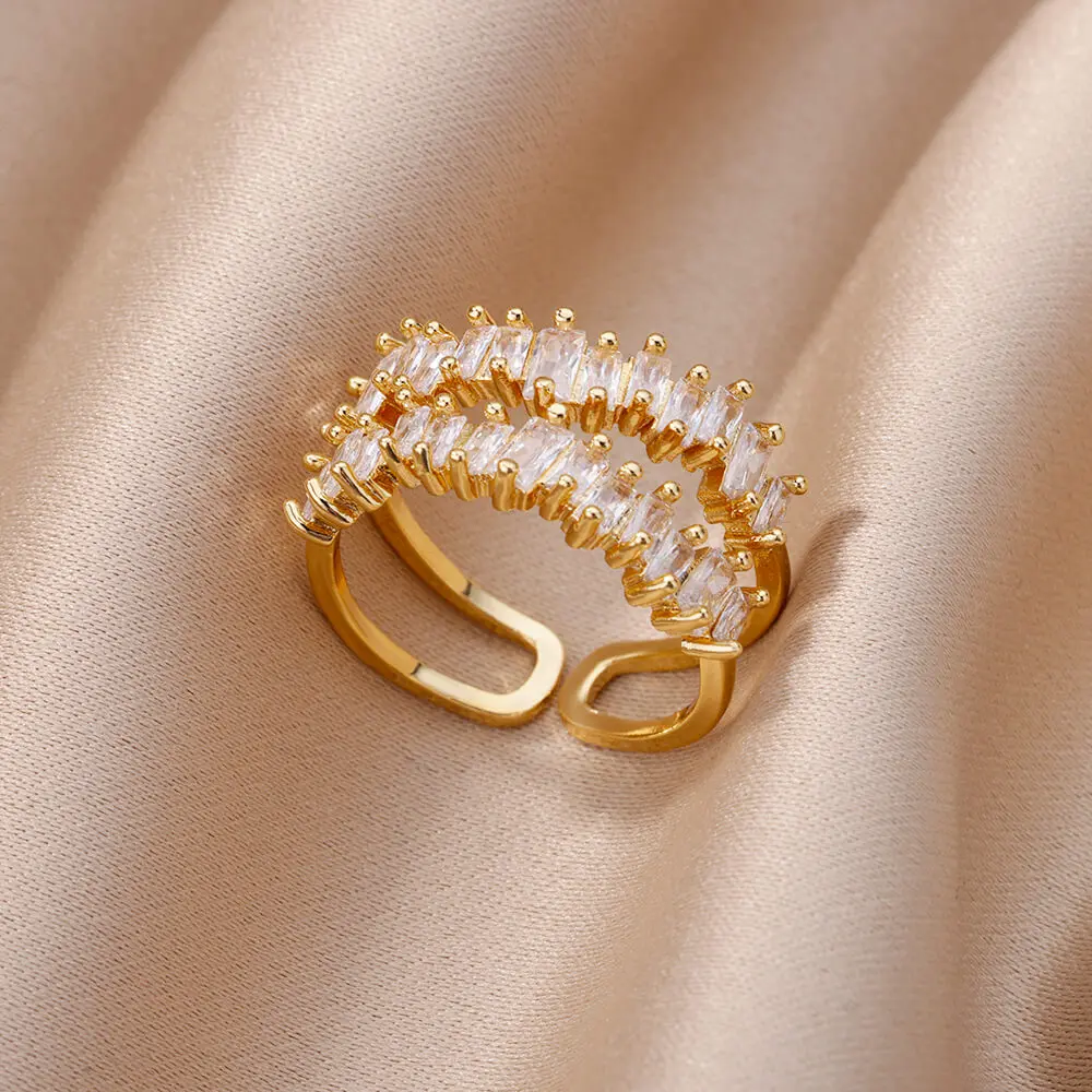 Zircon Rings For Women Gold Plated Stainless Steel