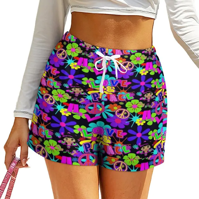 Hippy Trippy Flower Power Shorts Retro 