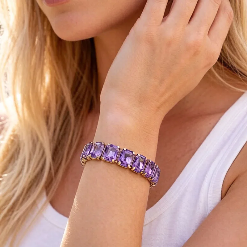 Colorful Geometric Crystal Square Elastic Bracelet – Boho Style