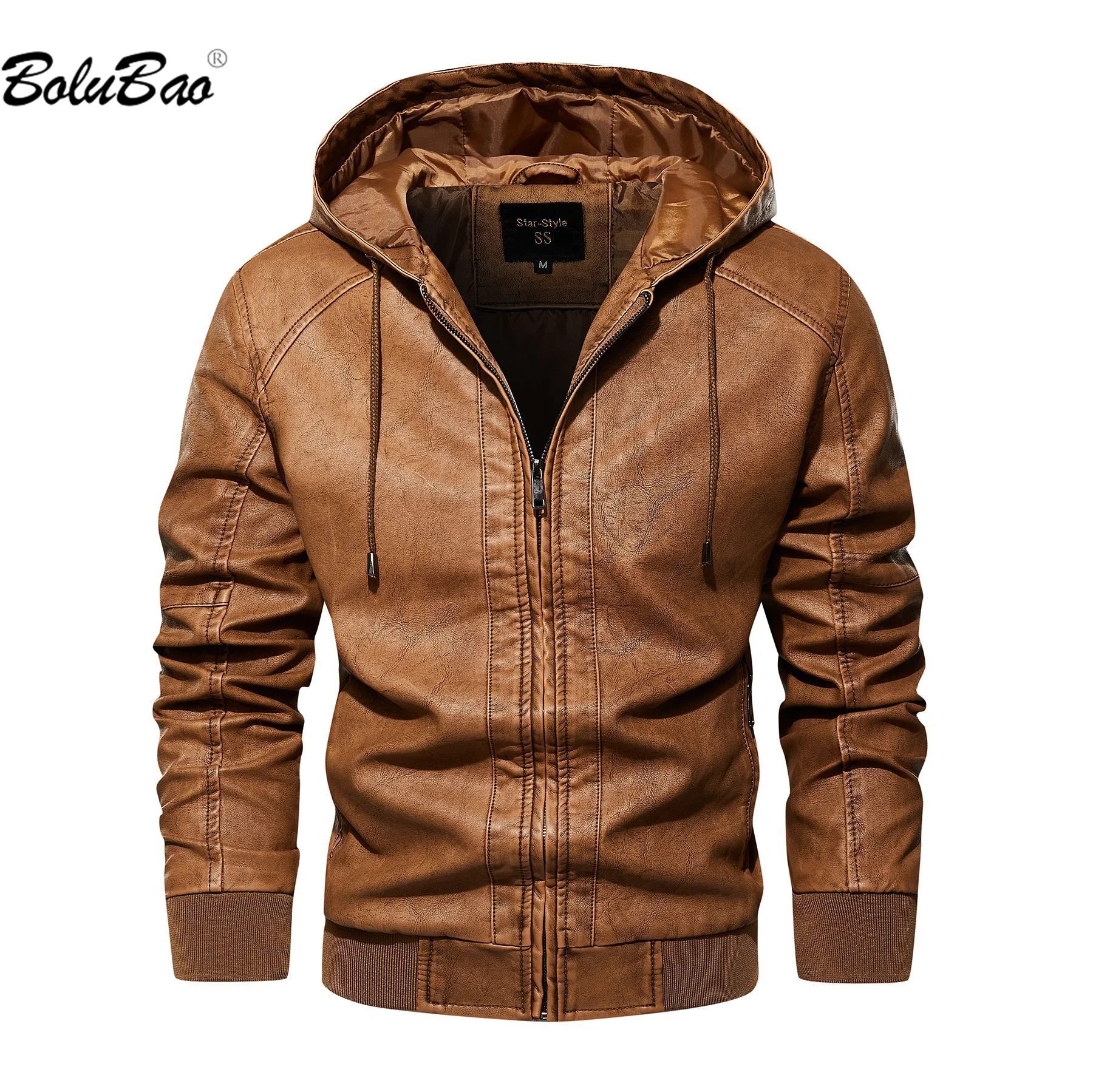 

BOLUBAO 2023 Outdoor Casual Jacket For Men Hooded Solid Color Slim-Fit Coat High Quality Motorcycle Leather Jacket PU Coat