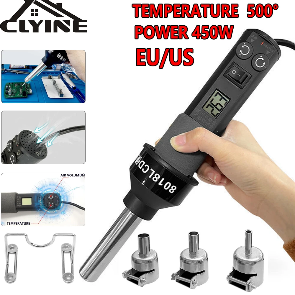 LCD Digital Heat Hot Air Gun Desoldering Soldering Solder Station Adjustable IC SMD BGA SAIKE Thermal Dryer For Soldering EU/US saike 852d rework station electricity soldering iron adjustable constant temperature 2in1 rework soldering soldering heat gun