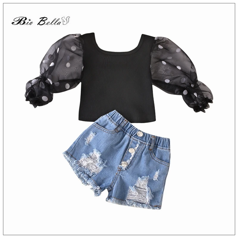 

Baby Girl Clothing Set Summer And Spring Pagenat Outfits Lace Fly TShirt+Jean Pants 2-6 Yrs Children Costumes Toddler New Style