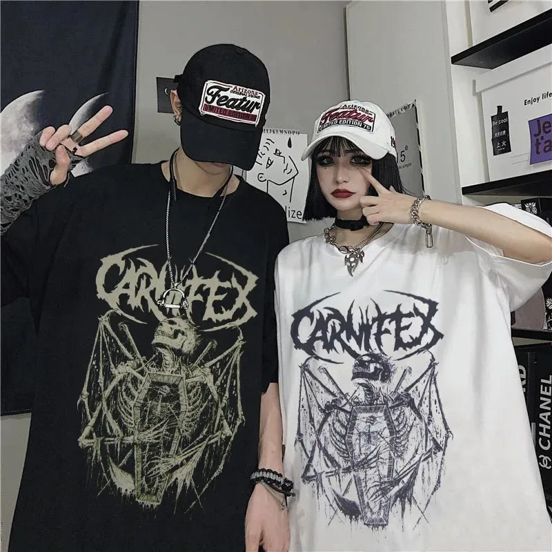 

Punk Dark Grunge Loose Streetwear Gothic Y2K Tops Women T-shirt Short Sleeve Oversized T-shirt Woman Clothing E-Girls