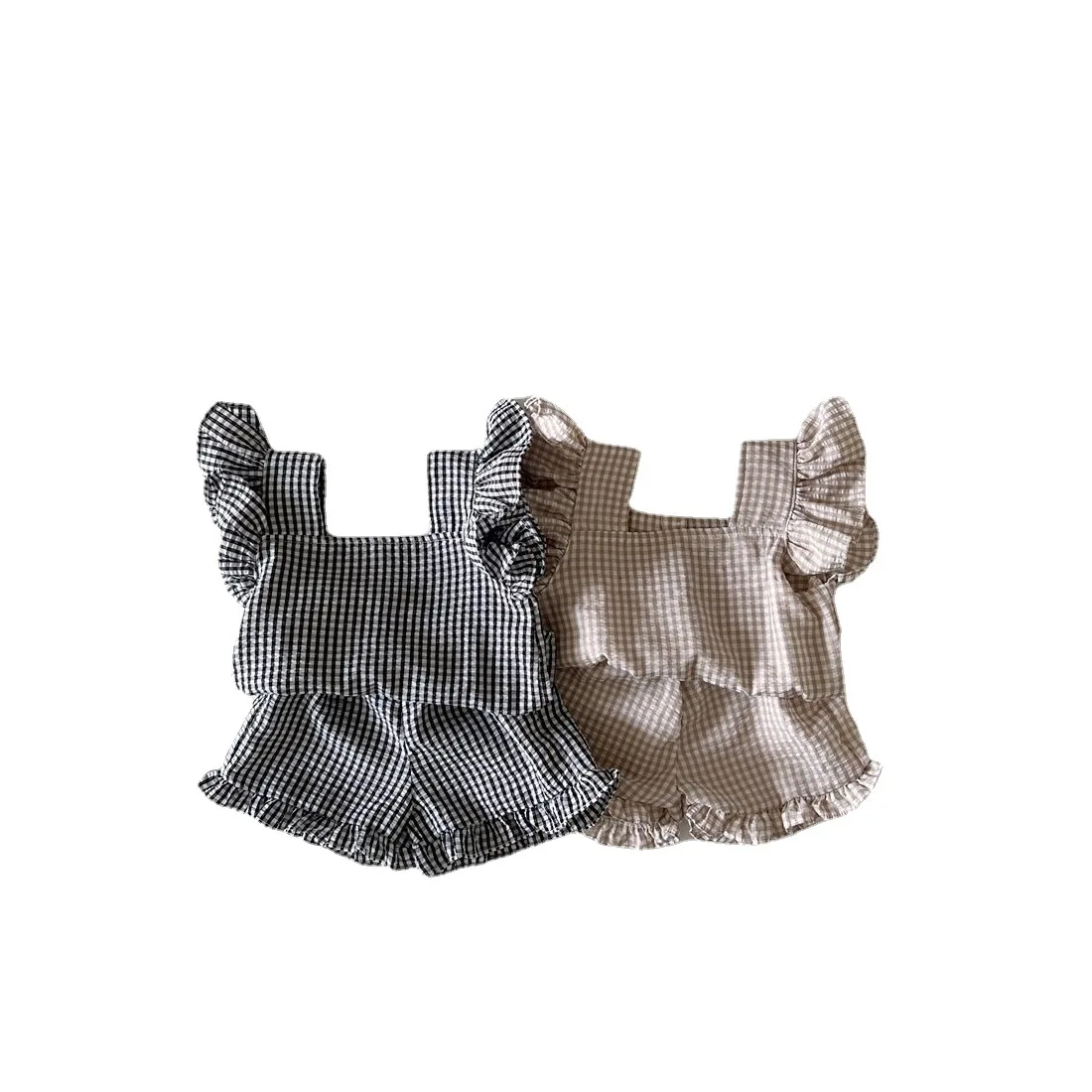 Summer Kids Lattice Tank Top and Shorts Set for Girls