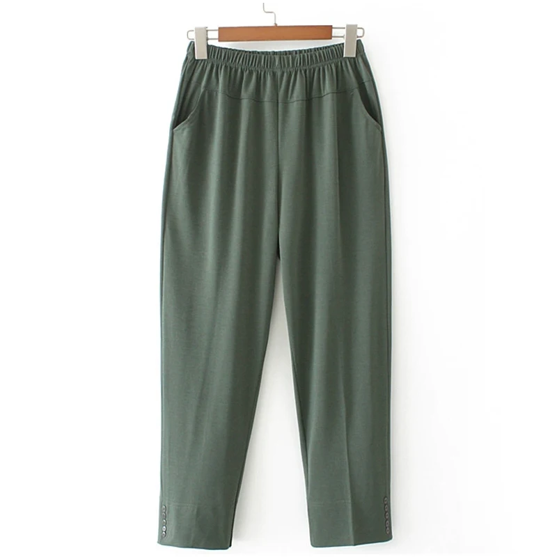 Summer New Solid Color Fashion Elastic Waist Straight Pants Women Casual Loose Elegant Thin Pockets Patchwork Ankle Length Pants