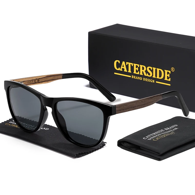 CATERSIDE Retro Herren-Sonnenbrille mit Naturholzbügeln und Federscharnieren, Damen-Sonnenbrille für Outdoor und Reisen, Modische Brille mit UV400-Schutz – Detail 3