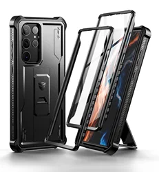 Durable 360° Kickstand Case with Dual Front Frames - Military Grade Shockproof Armor Cover - Pc + tpu (Black)