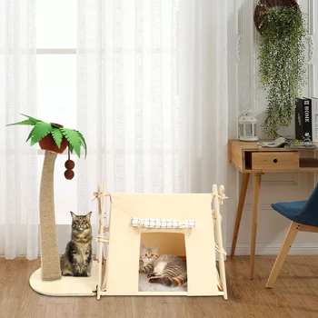Coconut Tree Tent Cat Nest Scratching Easy Installation Post Multi-functional Pet House Puppy Kitten Cave Bed Home Accessory 4