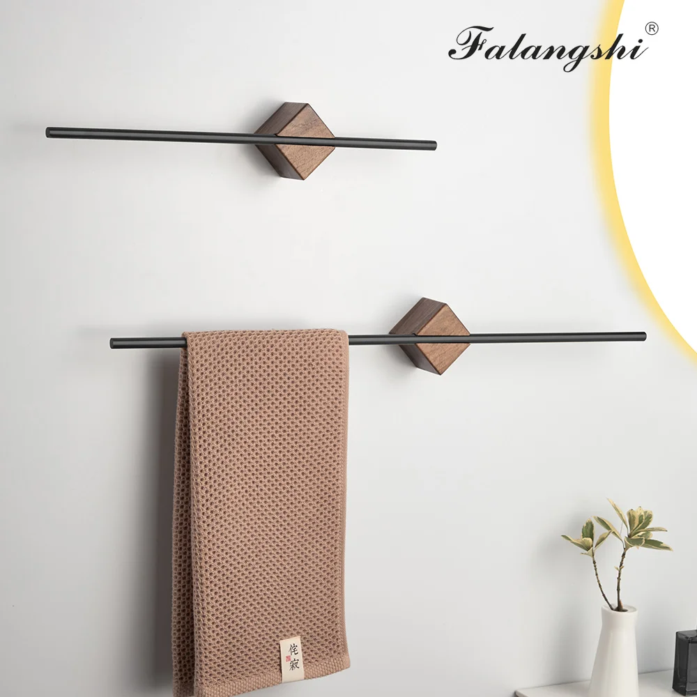 Bathroom Towel Bar Towel Rack 304 Stainless Steel Walnut Single Holder Artistic Hanger Wall Mounted