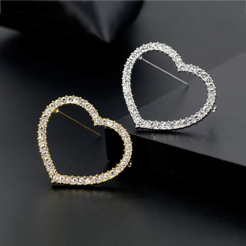 Rhinestone Love Heart Brooches Women Clothing Pin Garment Accessories