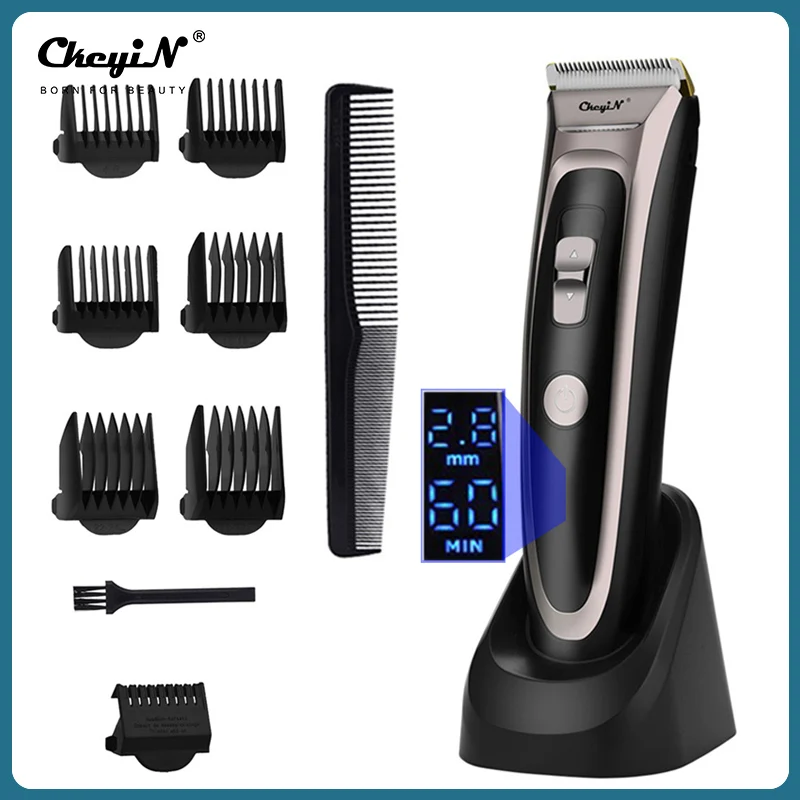 Professional Hair Clipper Men Barber Beard Trimmer Ceramic Blade Led