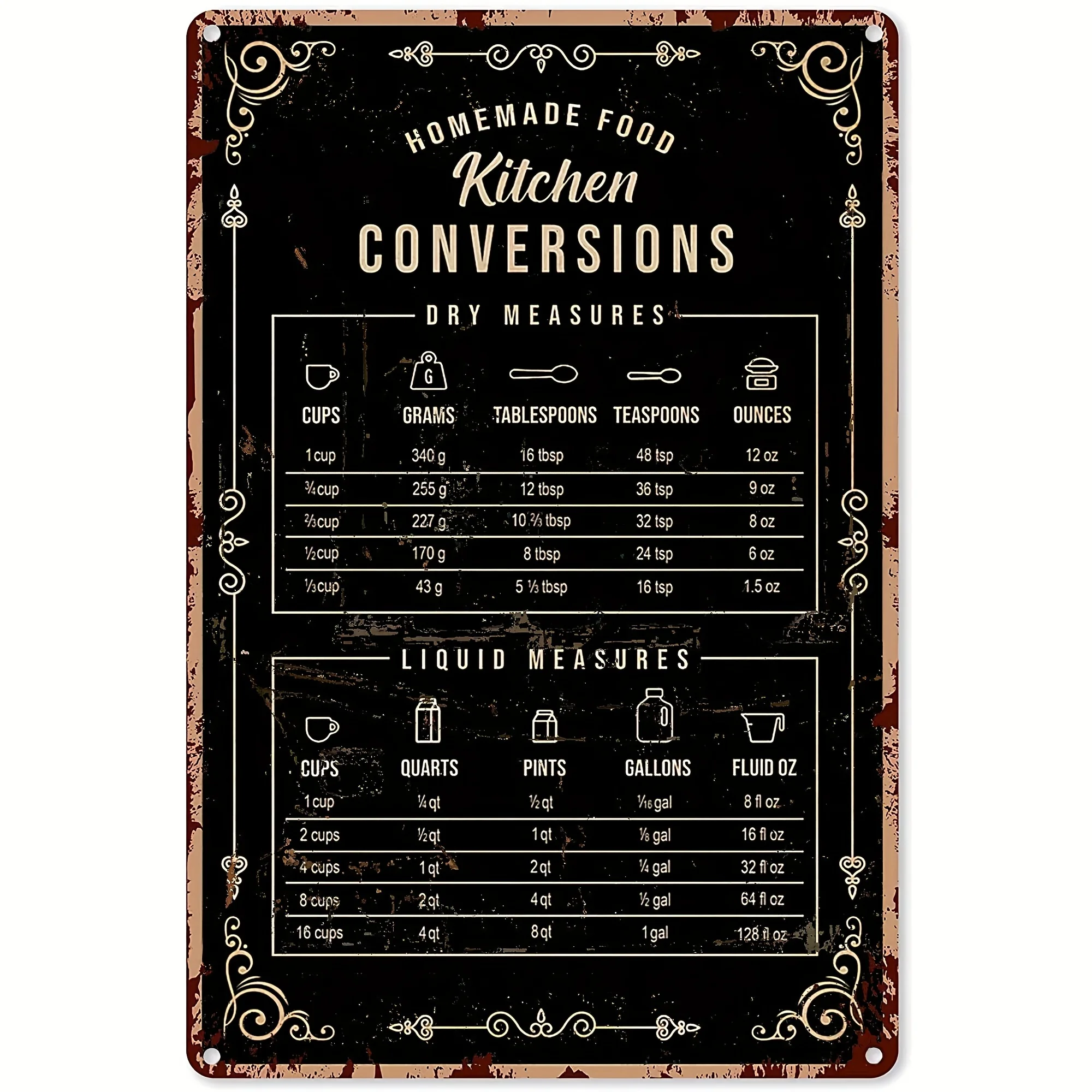 

Baking Conversion Chart Tin Sign Perfect Wall Decor for Kitchen Man Cave Bar Cafe and House 8x12 Inch Metal Poster Art Gift