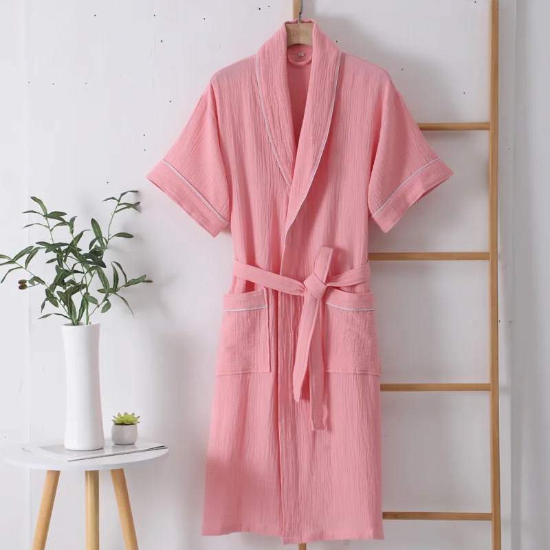 Summer Thin Cotton Bathrobe Double Layer Gauze Short Sleeve Nightgown for Men and Women Absorbing and Quick Drying Bathrobe cotton bathrobe