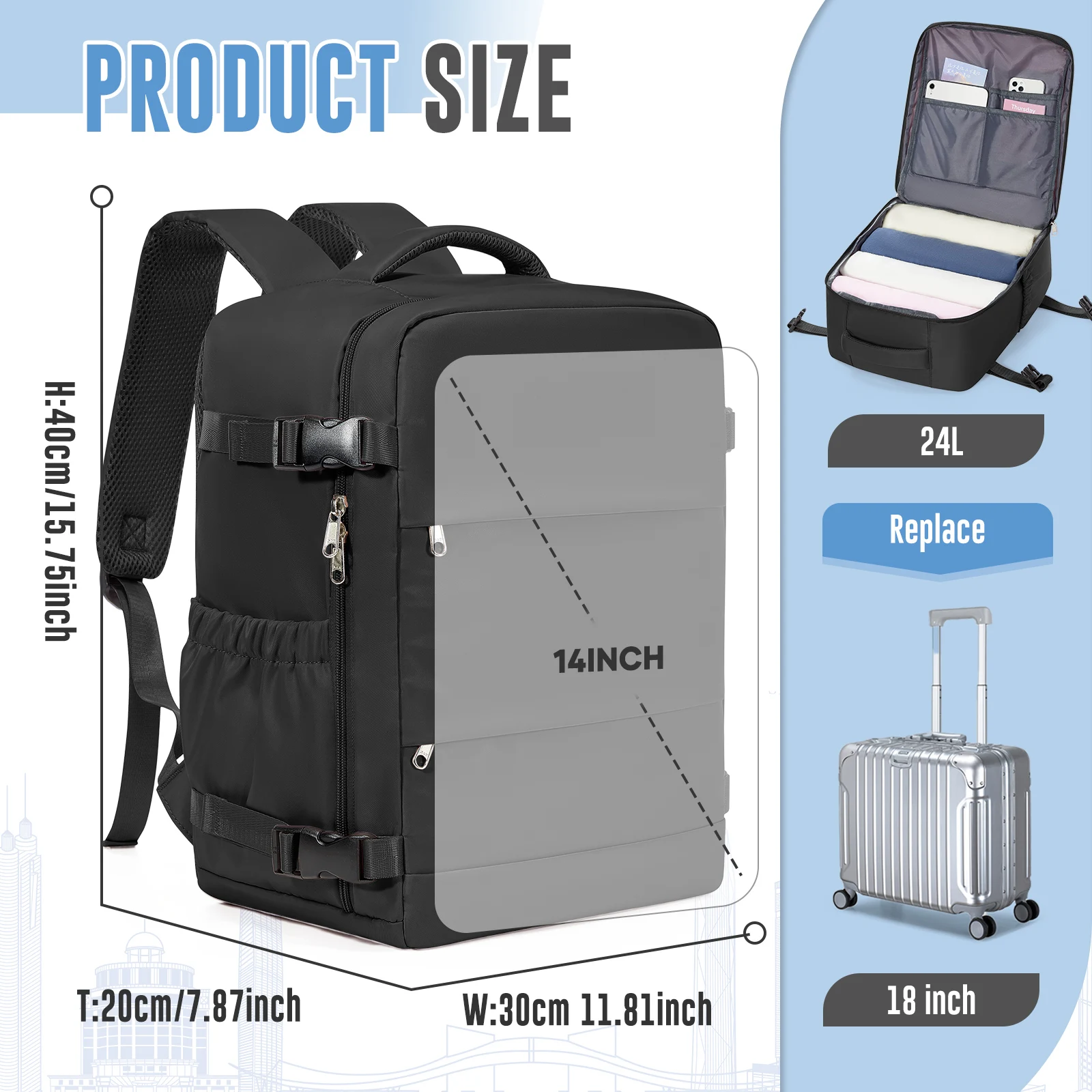 Ryanair Backpack 40x30x20, Easyjet Wiz Cabin Airplane Backpack, Travel Backpack for Women Men Carry on Bag Business Computer Bag