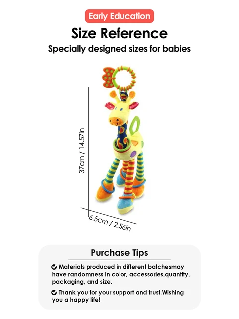 Hochets en peluche HandHavana pour bébé, jouets de développement pour bébé, poignée avec TeWindsor, cadeaux pour nouveau-né, girafe douce, aléatoire, 1 pièce 2