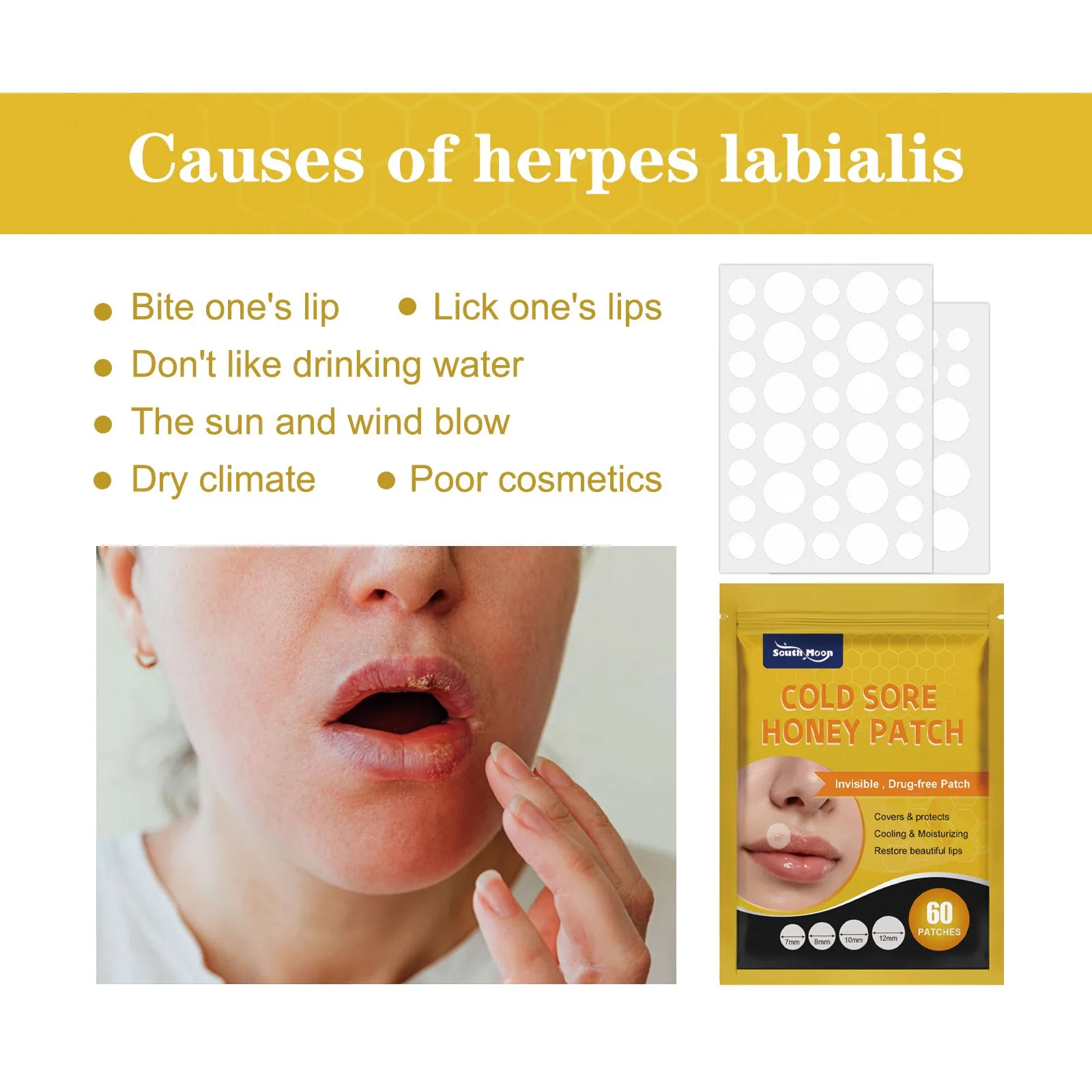 Oral Blister Patch, Cold Sore Lip Blister Patch, Cold Sore HealingHydrocolloid Lip Care 60 Pieces
