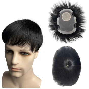 Parrucchino da uomo con clip Parrucche maschili Capelli umani Parrucchino da uomo Clip nelle estensioni dei capelli Topper Sistema di sostituzione Protesi capillare