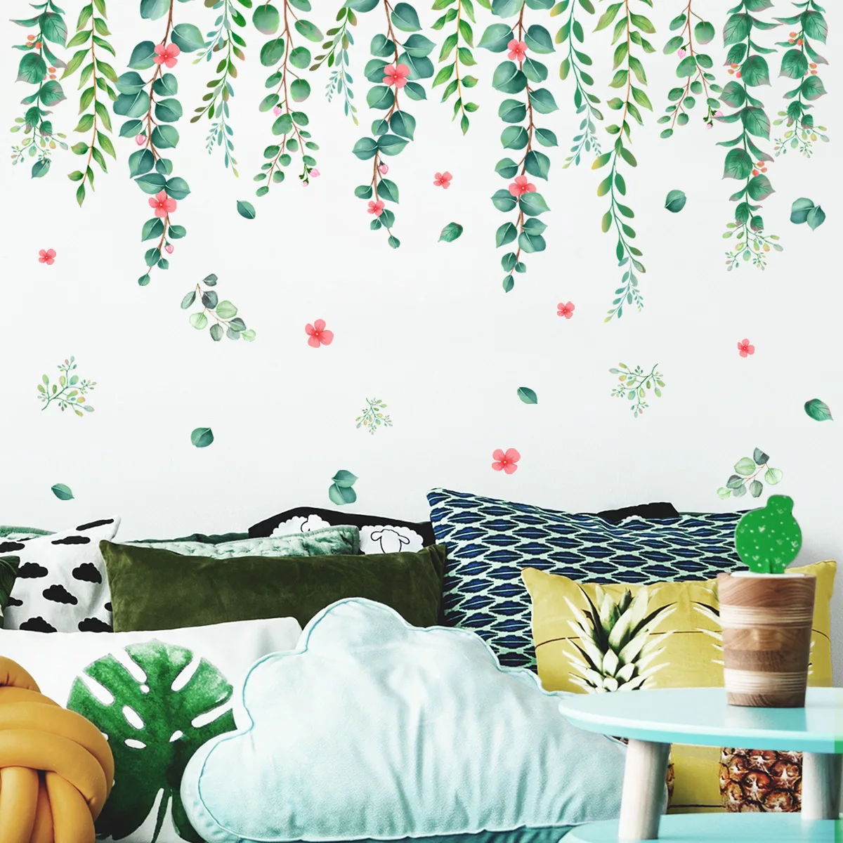 

Самоклеящаяся Наклейка на стену, зеленые растения, лозы, гостиная, спальня, украшение