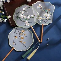 Embroidered Group Fan Ancient Style Fan Summer Long Handled Tassel Dance Hanfu Palace Fan Children's Cheongsam Round Fan 1