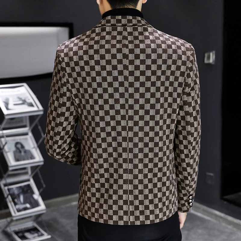 Autumn Winter Men Suits Jackets Suit Jacket New Luxury Fashion Personality Suit Fit Leisure Comfort Classic Plaid British Fashion Blazer Coat