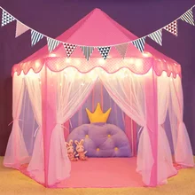 

135x140cm Princess Tent Large Space Fairy Castle Tent with Star Light String Colorful Flag for Kids Play Game Playhouse Tent