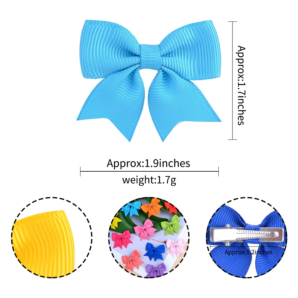 10pcs Solid Color Kids Bows Hair Clips for Baby Girls Handmade Ribbon Bowknot Hairpin Mini Barrettes, image size:1000x1000