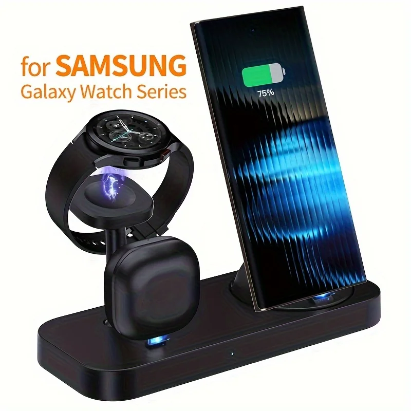 3-in-1 kabelloses Ladegerät Desktop-Ständer für Samsung Galaxy S25 S24 S23 Z Flip 5/4/3 Z Fold 5/4/3 Uhr 1-8 Active 2 1 Ohrhörer Pro