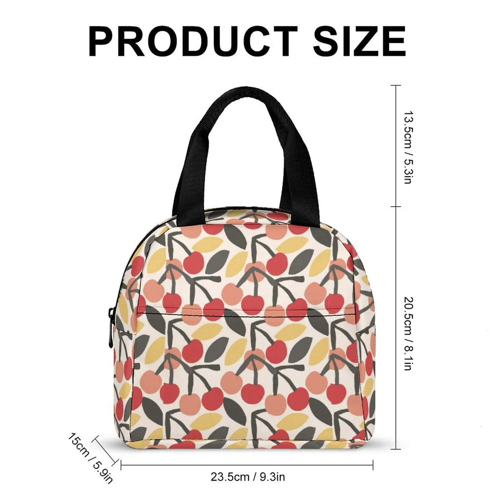Custom Pattern Tote Lunch Bags for Women Cartoon Cherry Print Portable Meal Bag Picnic Travel Breakfast Box Office Work School