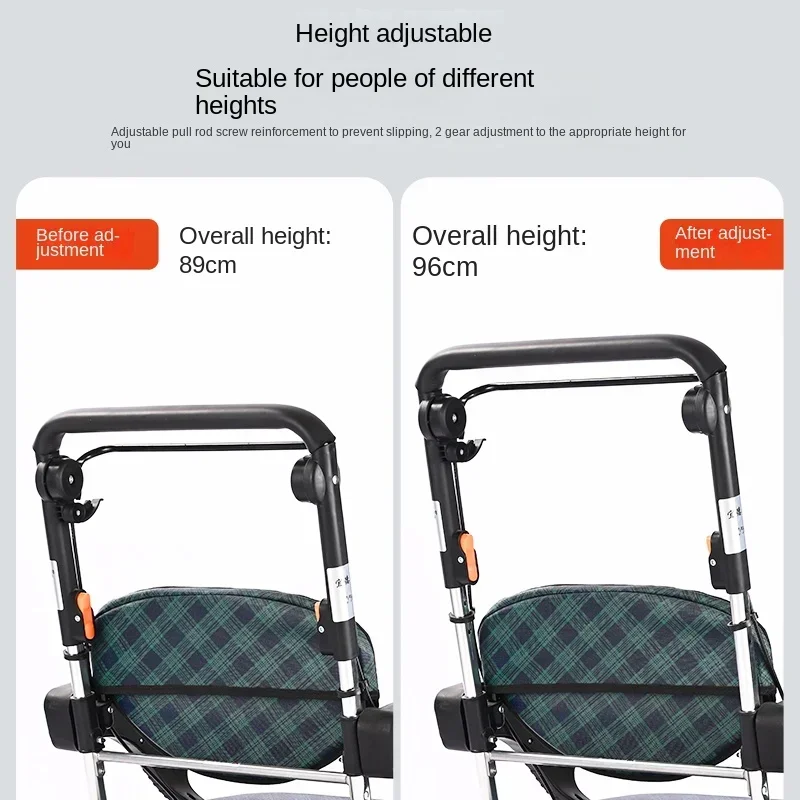Large Capacity Aluminum Folding Mobility Scooter, Elderly Grocery Cart, Hands-Free Push, Sit and Push Shopping Trolley 3