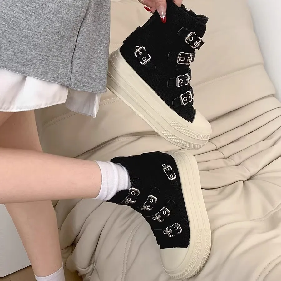 CHABELLA Women's High Top Canvas Shoe Design Buckle Strap Zip Simplicity Female Shoes 2025  High Street Grace Waling Shoes 1