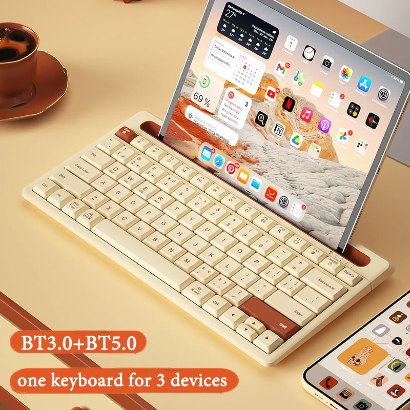 Bow-wireless Bluetooth Multi-device Keyboard 79 Teclas Slot para Suporte de Telefone para Ipad Windows Mac os Ios Android