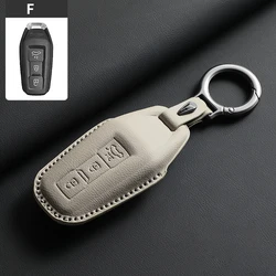 Premium Leather Car Remote Key Case - Elegant Key Shell Cover and Holder (Beige chainset)