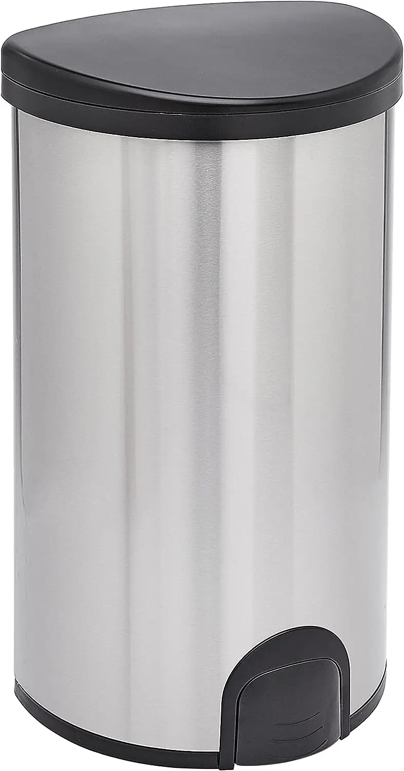 

Automatic Hands-Free Stainless Steel D-Shaped Trash Can, Toe tap, 50 Liters