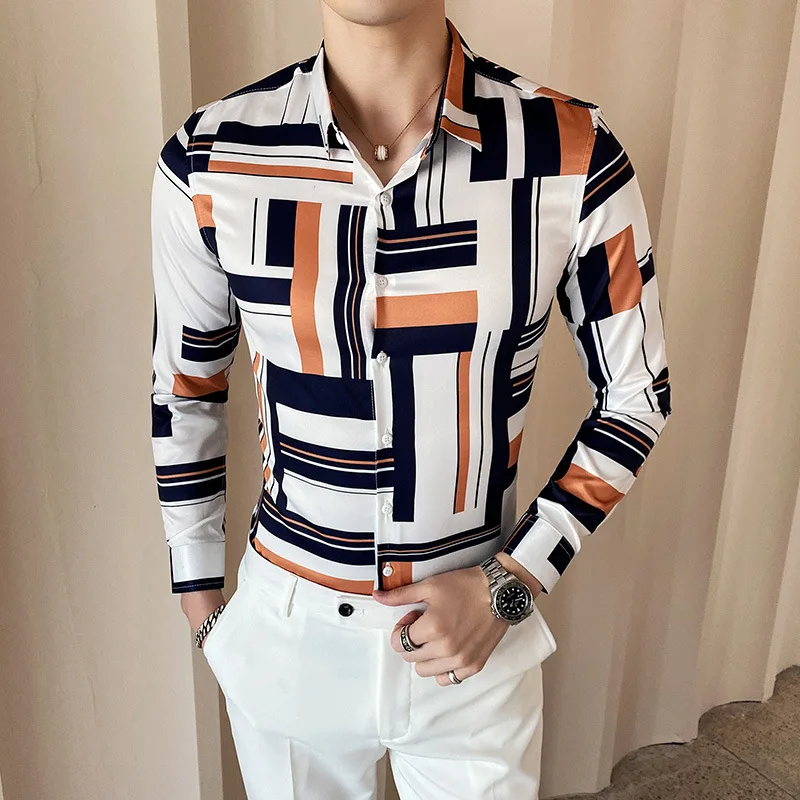 Chemise Homme All Seasons Fashion Print Long Sleeve Social Shirts For Men  Clothing Business Casual Slim Fit Club/Prom Tuxedo 3XL - AliExpress