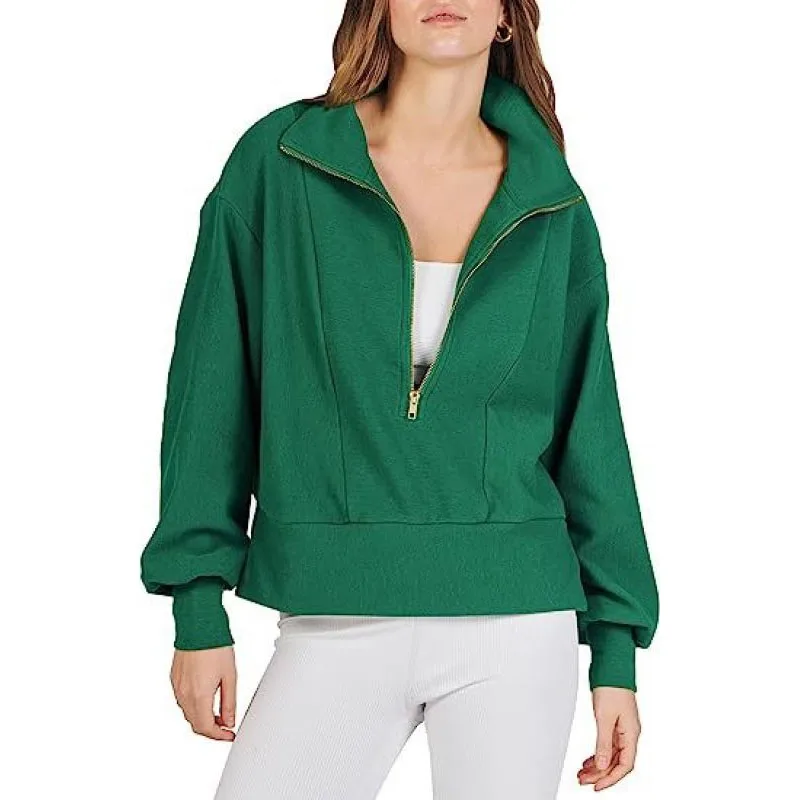 2023 New Autumn Fashion Loose Fitting Half Open Neck Patchwork Sweater Temperament Commuting Women's Casual Zipper Long Sleeves
